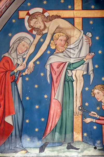 Iglesia Protestante Saint-Pierre-le-Jeune, Pasión de Cristo, Jesús es bajado de la cruz, Fresco, Estrasburgo, Francia de Unknown